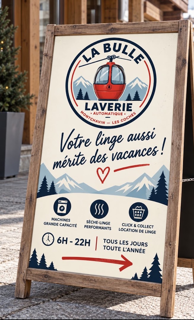 Entrance to La Bulle laundry in Les Coches